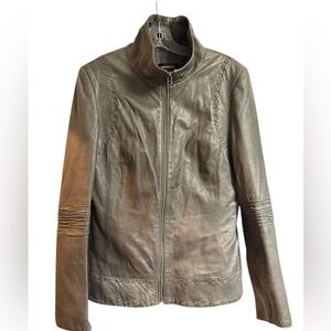 Danier Italian Leather Distressed Moto Style Jacket with Stitch Detailing